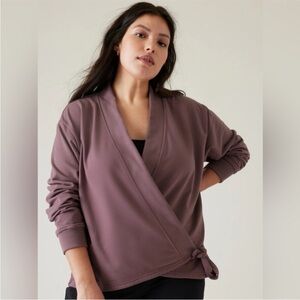 Athleta retroterry Wrap Cardigan Jacket Mauve Purple Tie Front Size Medium